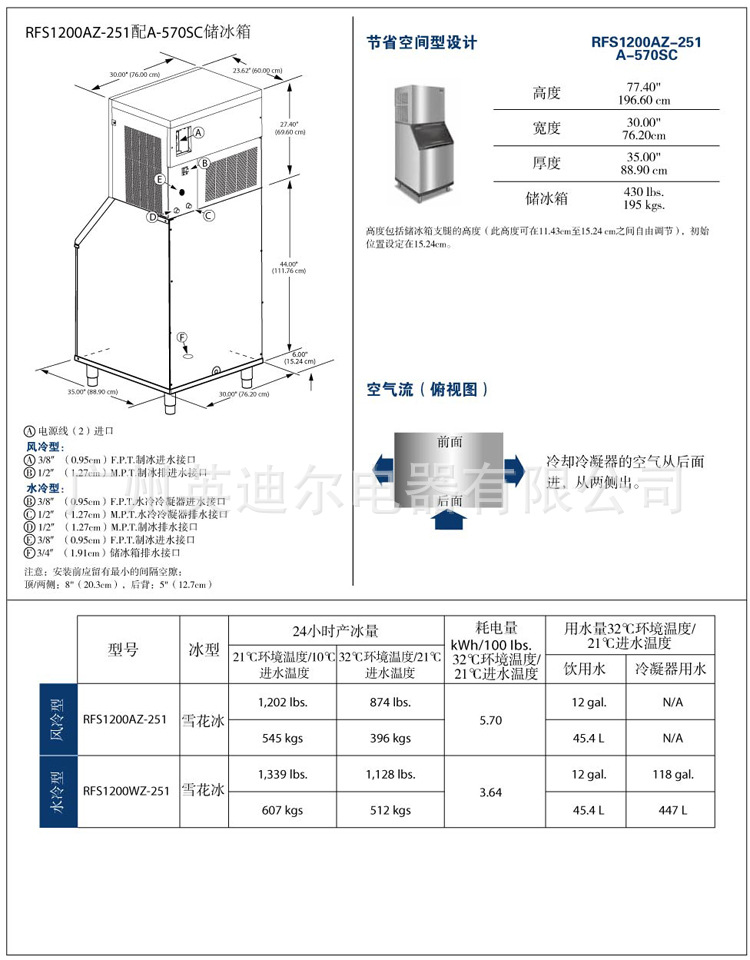 供應正品萬利多RFS1200A雪花冰商用制冰機545KG/24H 酒店廚房設備